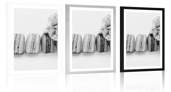 Poster cu passepartout macaroons delicioase în design alb-negru