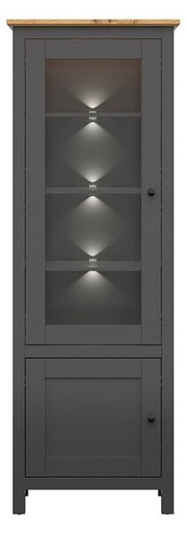 Vitrina HESEN, gri grafit/stejar artisan, PAL melaminat/sticla securiz