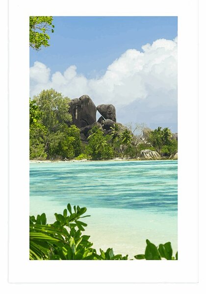 Poster cu passepartout plajă frumoasă pe insula La Digue