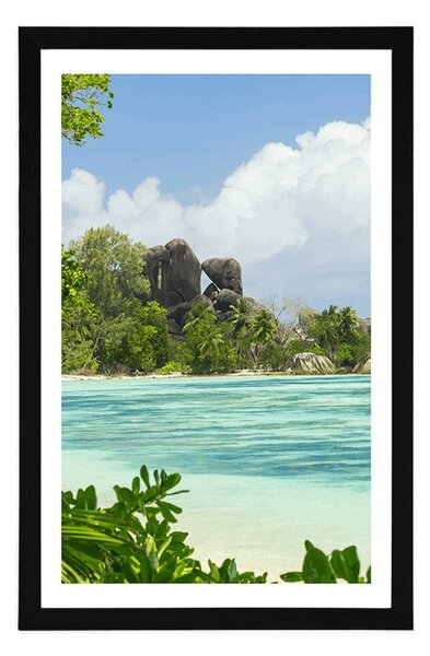 Poster cu passepartout plajă frumoasă pe insula La Digue