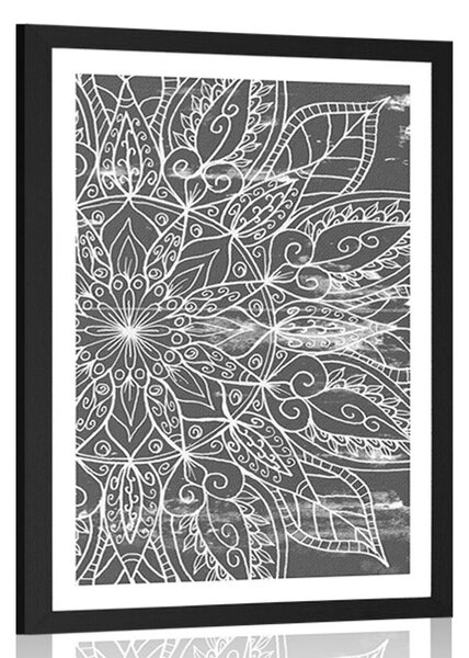 Poster cu passepartout textură de Mandala în design alb-negru