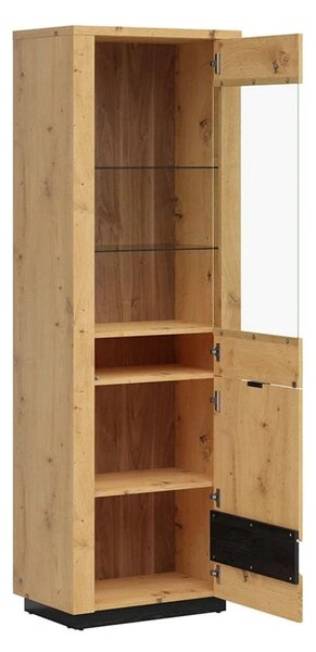 Vitrina OSTIA, stejar artisan/negru mat, PAL/sticla securizata, 67x42x