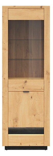 Vitrina OSTIA, stejar artisan/negru mat, PAL/sticla securizata, 67x42x
