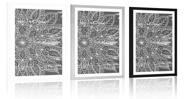 Poster cu passepartout textură de Mandala în design alb-negru