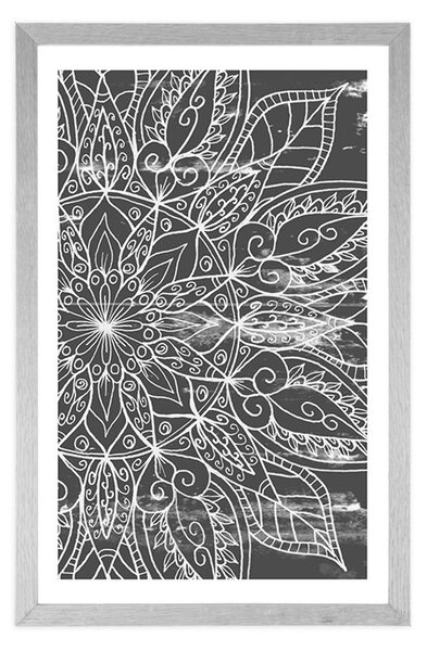 Poster cu passepartout textură de Mandala în design alb-negru