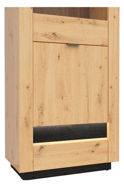 Vitrina OSTIA, stejar artisan/negru mat, PAL/sticla securizata, 67x42x