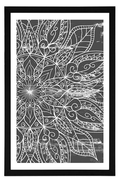 Poster cu passepartout textură de Mandala în design alb-negru