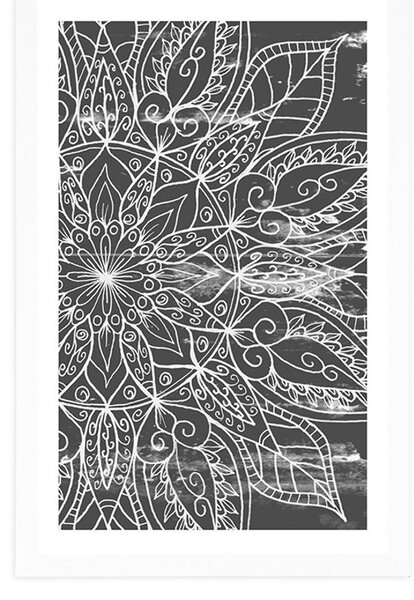 Poster cu passepartout textură de Mandala în design alb-negru