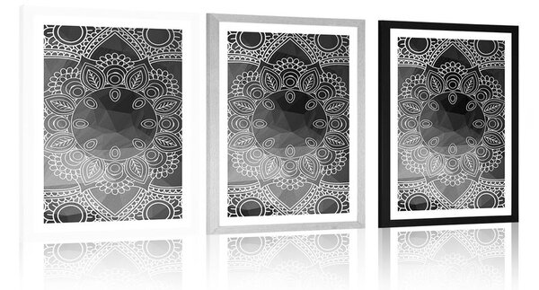 Poster cu passepartout Mandala în alb-negru