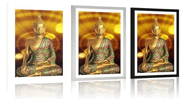 Poster cu passepartout statuie Buddha cu fundal abstract