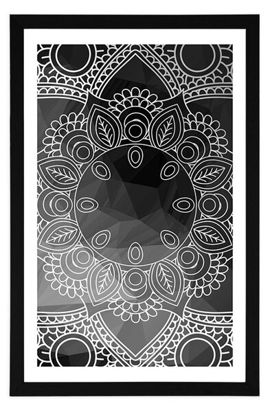Poster cu passepartout Mandala în alb-negru