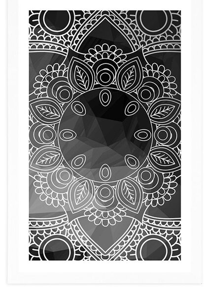 Poster cu passepartout Mandala în alb-negru