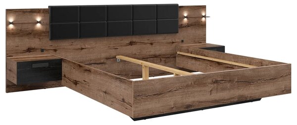 Cadru pat KASSEL 180x200, nuc/negru, PAL/piele ecologica, cu iluminare
