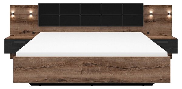 Cadru pat KASSEL 180x200, nuc/negru, PAL/piele ecologica, cu iluminare