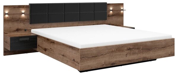 Cadru pat KASSEL 180x200, nuc/negru, PAL/piele ecologica, cu iluminare