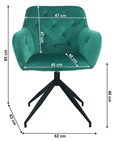 Scaun rotativ VELEZA NEW, verde/negru, stofa catifelata/metal, 66x66x8