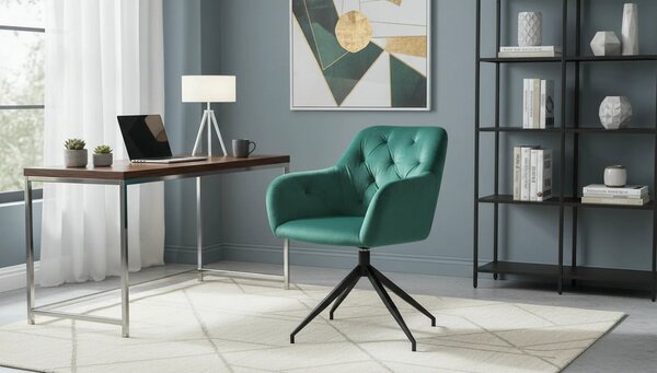 Scaun rotativ VELEZA NEW, verde/negru, stofa catifelata/metal, 66x66x8