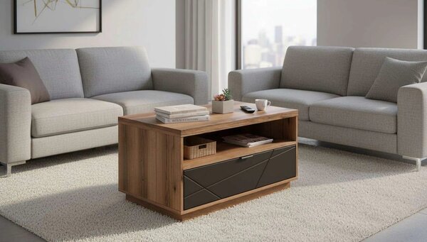 Masuta cafea FORN, nuc/negru mat, PAL, 90x60x49 cm