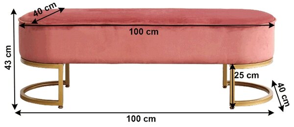 Bancheta MIRILA NEW, stofa catifelata roz, 100x40x43 cm