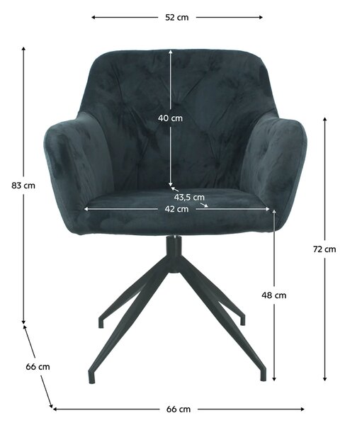 Scaun rotativ VELEZA NEW, gri inchis/negru, stofa catifelata/metal, 6
