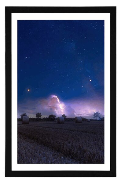 Poster cu passepartout grămadă de fân în lumina lunii