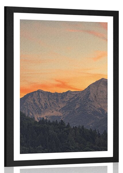 Poster cu passepartout apus de soare în munți