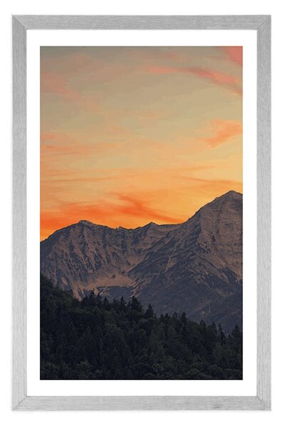 Poster cu passepartout apus de soare în munți