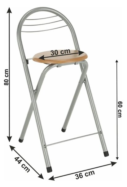 Scaun bar BOXER, stejar/aluminiu, 36x44x80 cm