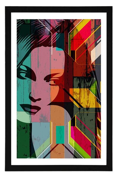 Poster cu passepartout portretul femeii pe fundal colorat