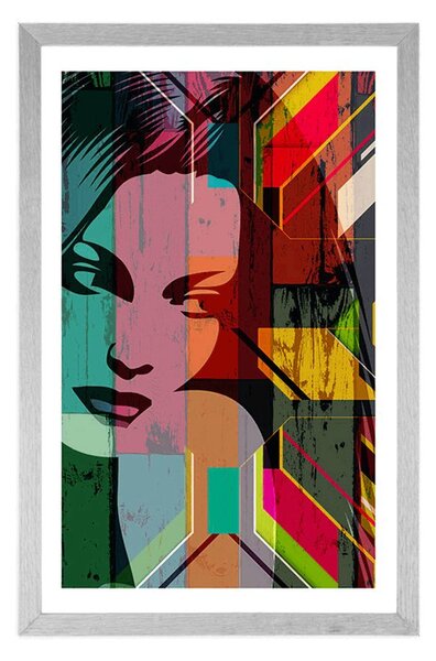 Poster cu passepartout portretul femeii pe fundal colorat