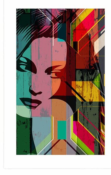 Poster cu passepartout portretul femeii pe fundal colorat