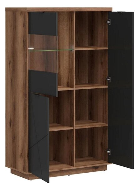 Vitrina FORN, nuc/negru mat, PAL melaminat/sticla securizata, 94x43x15