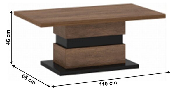 Masuta cafea DELIS T, stejar/negru, DTD laminat, 110x65x46 cm