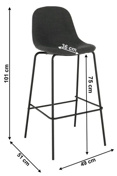 Scaun bar MARIOLA 2 NEW, gri inchis/negru, stofa clasica/metal, 49x51x