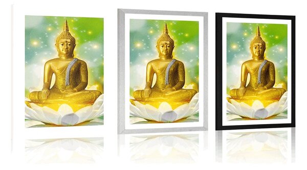 Poster cu passepartout Buddha de aur pe o floare de lotus