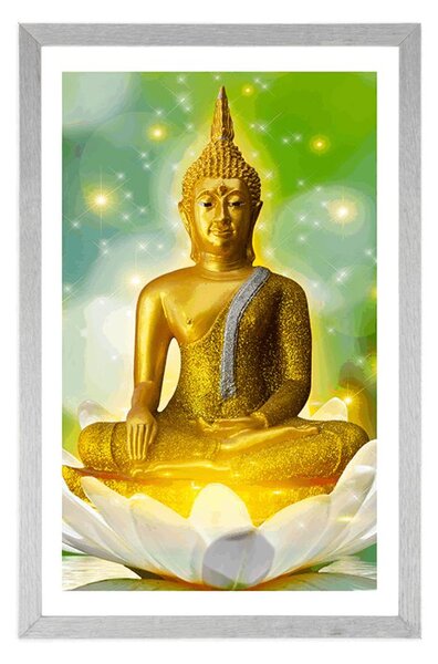 Poster cu passepartout Buddha de aur pe o floare de lotus