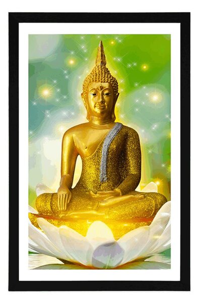 Poster cu passepartout Buddha de aur pe o floare de lotus
