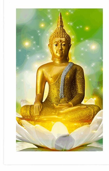 Poster cu passepartout Buddha de aur pe o floare de lotus