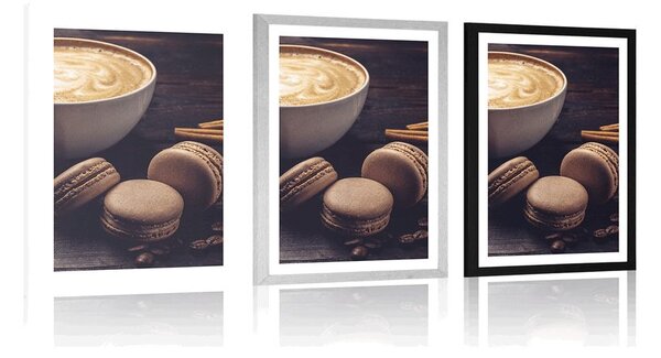 Poster cu passepartout cafea cu macarons de ciocolată