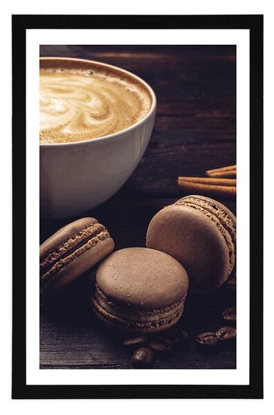 Poster cu passepartout cafea cu macarons de ciocolată