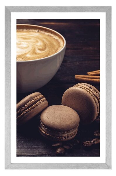 Poster cu passepartout cafea cu macarons de ciocolată
