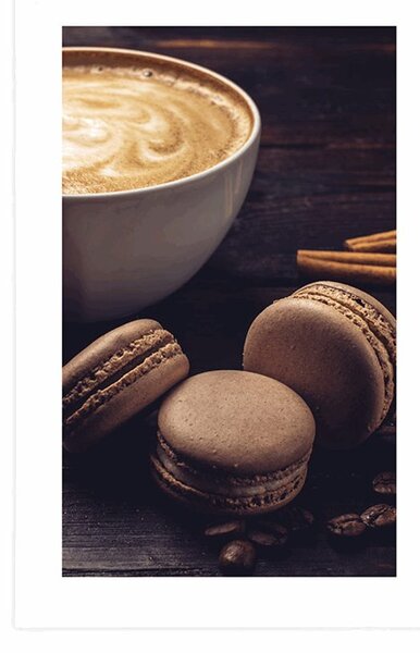 Poster cu passepartout cafea cu macarons de ciocolată