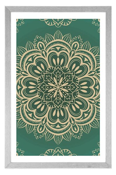 Poster cu passepartout Mandala pe fundal turcoaz