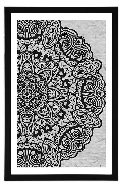 Poster cu passepartout Mandala florală în design alb-negru