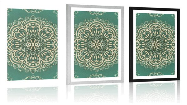 Poster cu passepartout Mandala pe fundal turcoaz