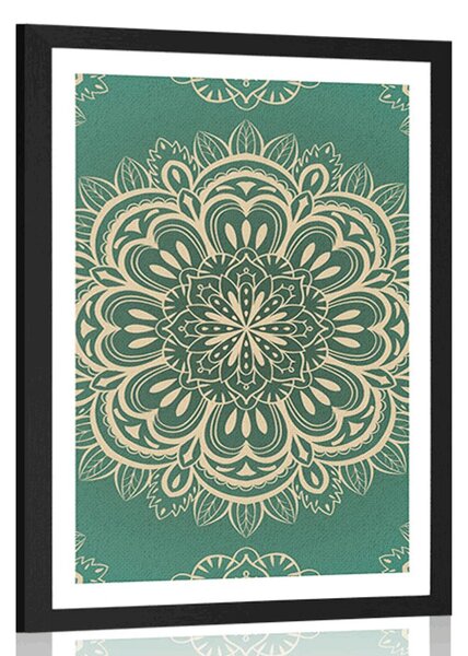 Poster cu passepartout Mandala pe fundal turcoaz