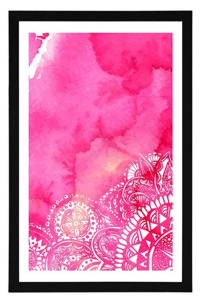 Poster cu passepartout Mandala roz în acuarelă