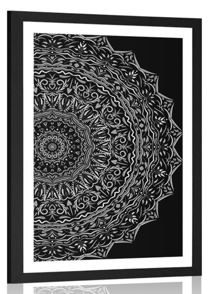Poster cu passepartout Mandala în stilul vintage în design alb-negru