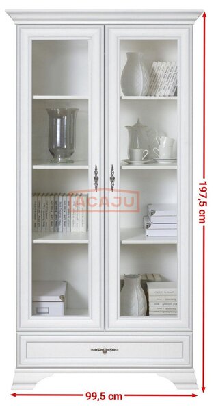 Vitrina IDENTO, alb, PAL/sticla, 100x44x198 cm
