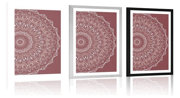 Poster cu passepartout Mandala în stil vintage în nuanță de roz